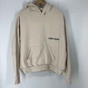 Lonely Ghost Hoodie Size Medium Womens Ivory Pullover Embroidered Streetwear